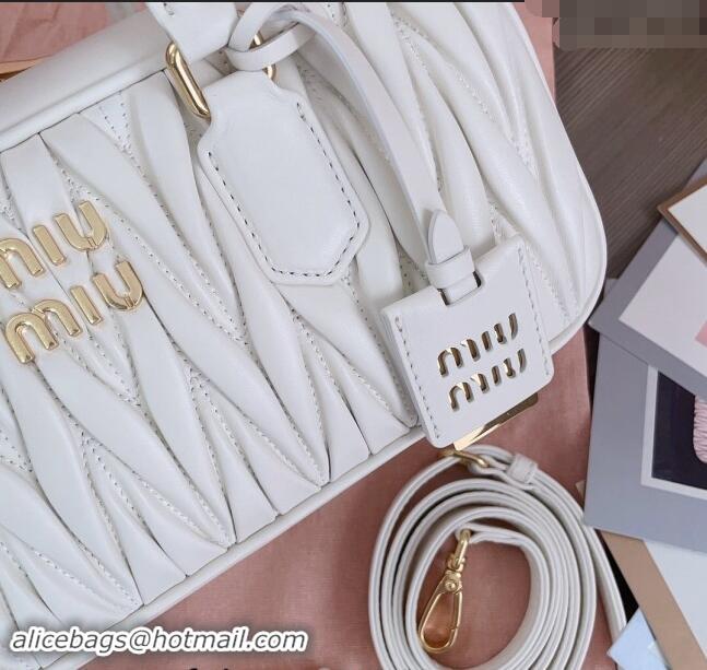 Market Sells Miu Miu Arcadie Matelasse Nappa Leather top handle bag with Gold-Tone Logo 5BB148 White 2024