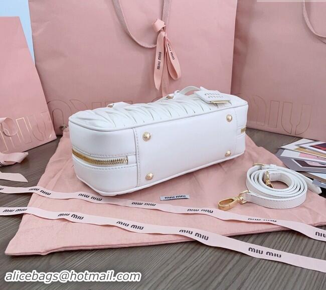 Market Sells Miu Miu Arcadie Matelasse Nappa Leather top handle bag with Gold-Tone Logo 5BB148 White 2024