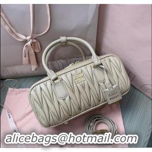 New Design Miu Miu Arcadie Matelasse Nappa Leather top handle bag with Gold-Tone Logo 5BB148 Beige 2024