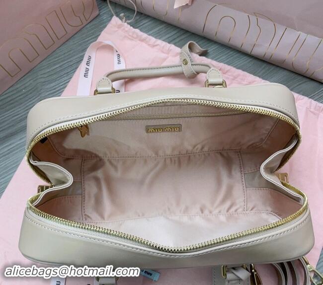 New Design Miu Miu Arcadie Matelasse Nappa Leather top handle bag with Gold-Tone Logo 5BB148 Beige 2024