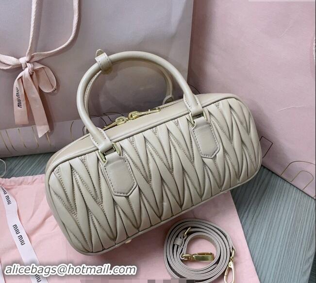 New Design Miu Miu Arcadie Matelasse Nappa Leather top handle bag with Gold-Tone Logo 5BB148 Beige 2024