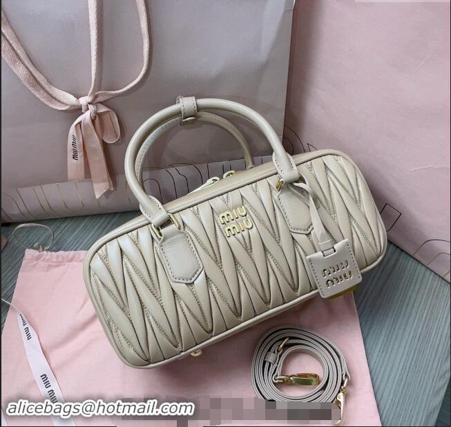 New Design Miu Miu Arcadie Matelasse Nappa Leather top handle bag with Gold-Tone Logo 5BB148 Beige 2024