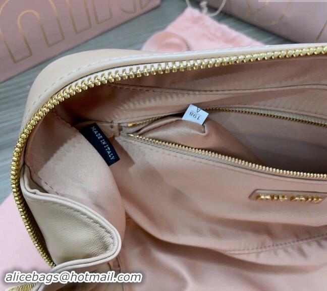 New Design Miu Miu Arcadie Matelasse Nappa Leather top handle bag with Gold-Tone Logo 5BB148 Beige 2024