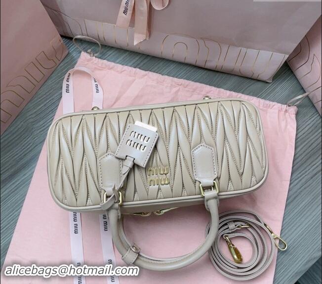 New Design Miu Miu Arcadie Matelasse Nappa Leather top handle bag with Gold-Tone Logo 5BB148 Beige 2024