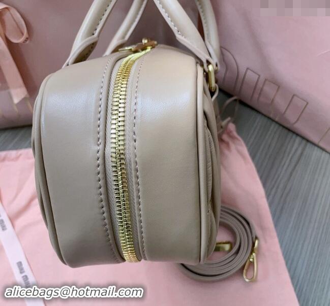 New Design Miu Miu Arcadie Matelasse Nappa Leather top handle bag with Gold-Tone Logo 5BB148 Beige 2024