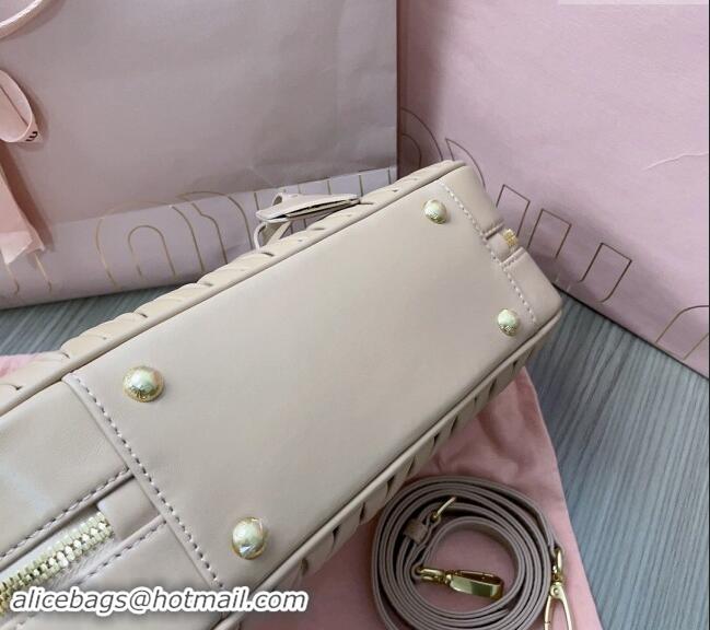 New Design Miu Miu Arcadie Matelasse Nappa Leather top handle bag with Gold-Tone Logo 5BB148 Beige 2024