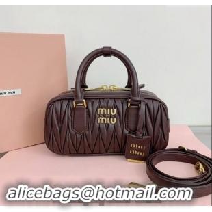 Trendy Design Miu Miu Arcadie Matelasse Nappa Leather top handle bag with Gold-Tone Logo 5BB142 Briarwood Brown 2024