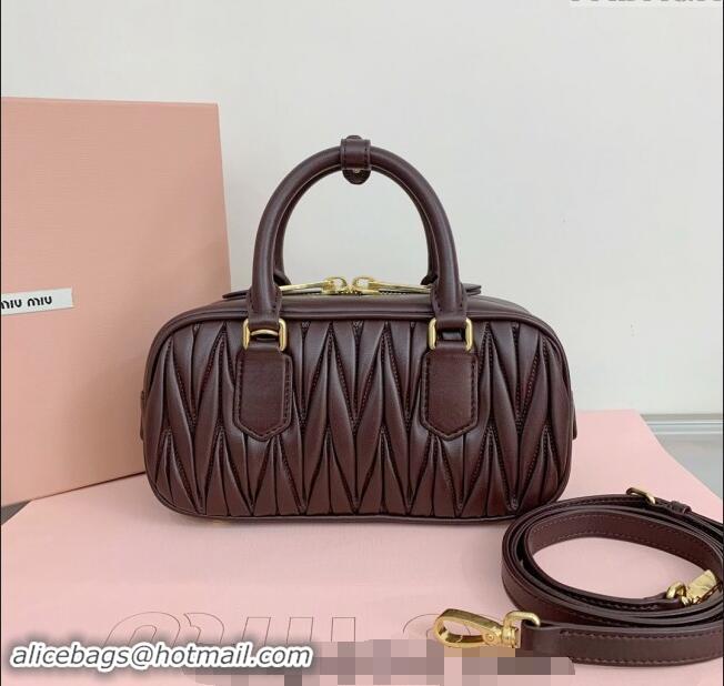 Trendy Design Miu Miu Arcadie Matelasse Nappa Leather top handle bag with Gold-Tone Logo 5BB142 Briarwood Brown 2024