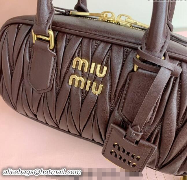 Trendy Design Miu Miu Arcadie Matelasse Nappa Leather top handle bag with Gold-Tone Logo 5BB142 Briarwood Brown 2024