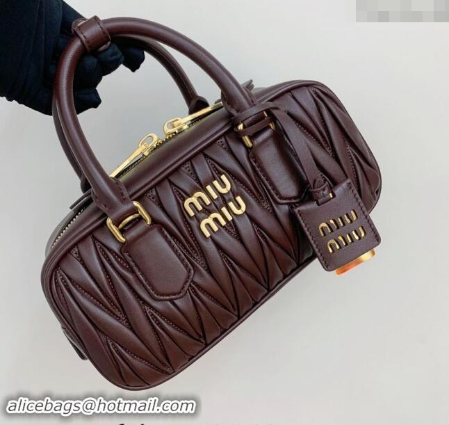 Trendy Design Miu Miu Arcadie Matelasse Nappa Leather top handle bag with Gold-Tone Logo 5BB142 Briarwood Brown 2024