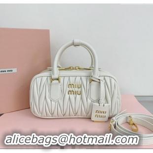 Grade Quality Miu Miu Arcadie Matelasse Nappa Leather top handle bag with Gold-Tone Logo 5BB142 White 2024