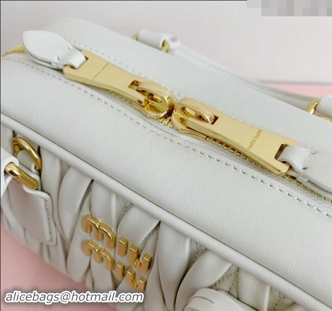 Grade Quality Miu Miu Arcadie Matelasse Nappa Leather top handle bag with Gold-Tone Logo 5BB142 White 2024