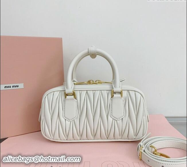 Grade Quality Miu Miu Arcadie Matelasse Nappa Leather top handle bag with Gold-Tone Logo 5BB142 White 2024