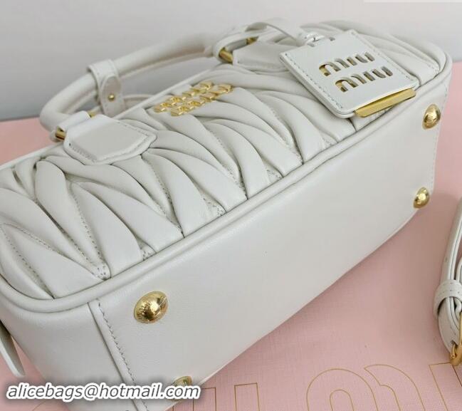 Grade Quality Miu Miu Arcadie Matelasse Nappa Leather top handle bag with Gold-Tone Logo 5BB142 White 2024