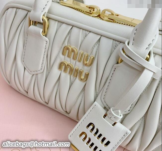 Grade Quality Miu Miu Arcadie Matelasse Nappa Leather top handle bag with Gold-Tone Logo 5BB142 White 2024