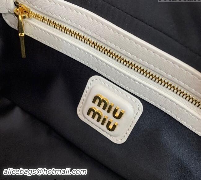 Grade Quality Miu Miu Arcadie Matelasse Nappa Leather top handle bag with Gold-Tone Logo 5BB142 White 2024