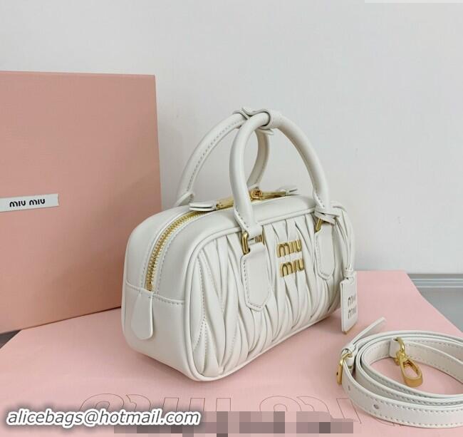 Grade Quality Miu Miu Arcadie Matelasse Nappa Leather top handle bag with Gold-Tone Logo 5BB142 White 2024