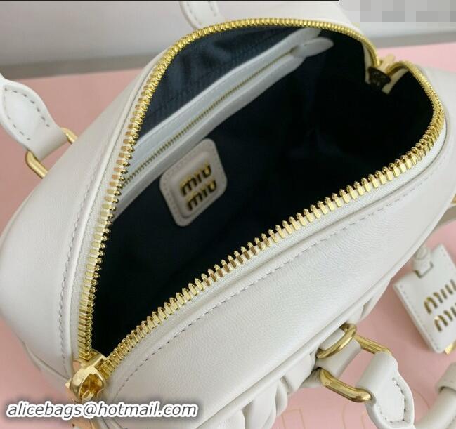 Grade Quality Miu Miu Arcadie Matelasse Nappa Leather top handle bag with Gold-Tone Logo 5BB142 White 2024