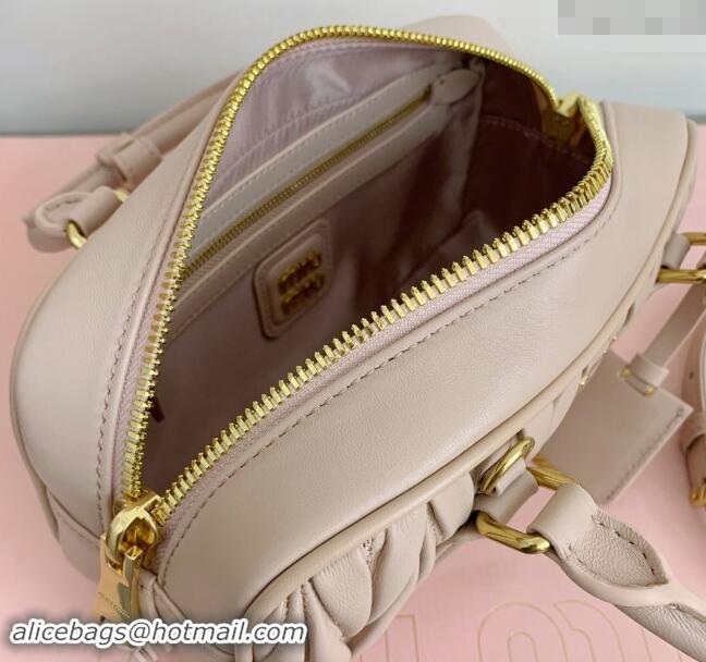 Well Crafted Miu Miu Arcadie Matelasse Nappa Leather top handle bag with Gold-Tone Logo 5BB142 Light Beige 2024