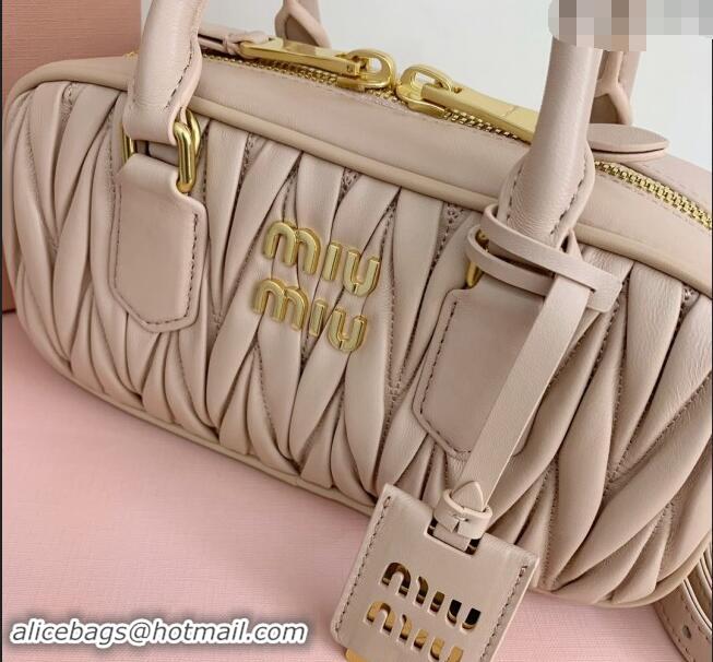 Well Crafted Miu Miu Arcadie Matelasse Nappa Leather top handle bag with Gold-Tone Logo 5BB142 Light Beige 2024