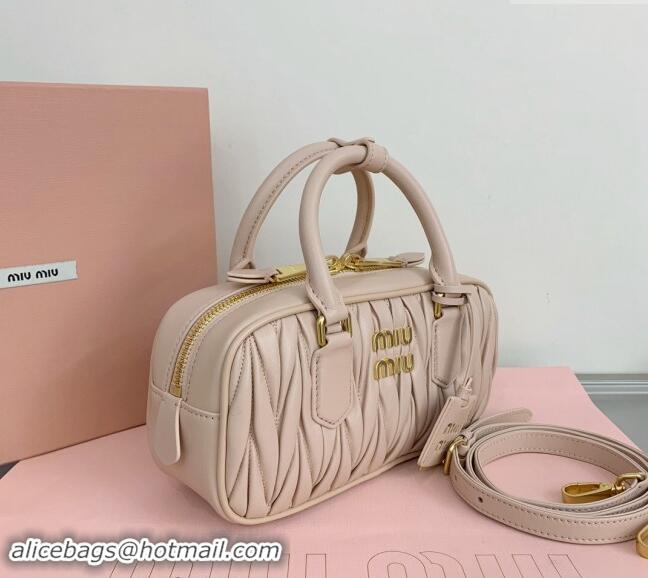 Well Crafted Miu Miu Arcadie Matelasse Nappa Leather top handle bag with Gold-Tone Logo 5BB142 Light Beige 2024