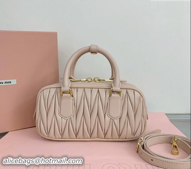 Well Crafted Miu Miu Arcadie Matelasse Nappa Leather top handle bag with Gold-Tone Logo 5BB142 Light Beige 2024