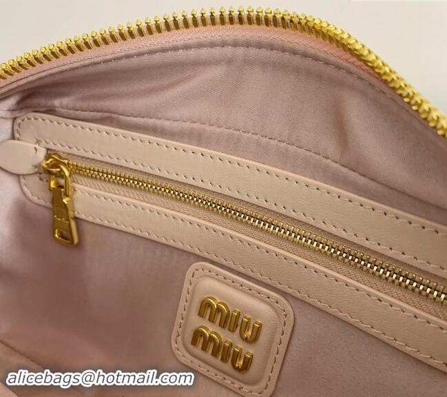 Well Crafted Miu Miu Arcadie Matelasse Nappa Leather top handle bag with Gold-Tone Logo 5BB142 Light Beige 2024