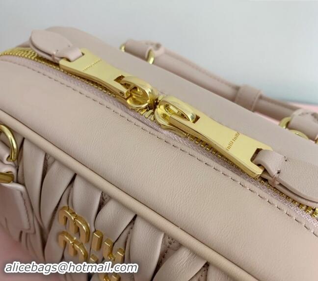 Well Crafted Miu Miu Arcadie Matelasse Nappa Leather top handle bag with Gold-Tone Logo 5BB142 Light Beige 2024