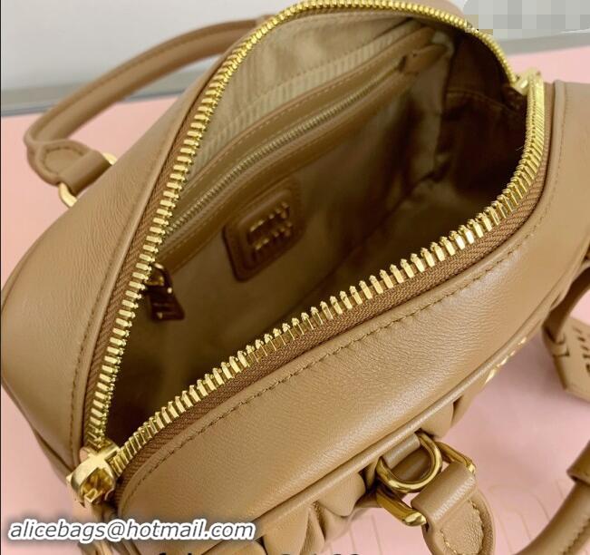 Shop Discount Miu Miu Arcadie Matelasse Nappa Leather top handle bag with Gold-Tone Logo 5BB142 Light Brown 2024