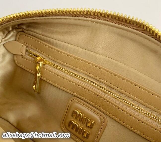 Shop Discount Miu Miu Arcadie Matelasse Nappa Leather top handle bag with Gold-Tone Logo 5BB142 Light Brown 2024