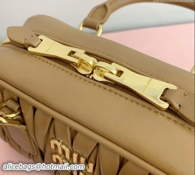 Shop Discount Miu Miu Arcadie Matelasse Nappa Leather top handle bag with Gold-Tone Logo 5BB142 Light Brown 2024