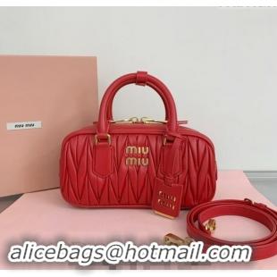 Best Price Miu Miu Arcadie Matelasse Nappa Leather top handle bag with Gold-Tone Logo 5BB142 Red 2024