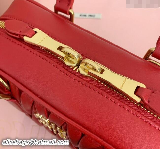 Best Price Miu Miu Arcadie Matelasse Nappa Leather top handle bag with Gold-Tone Logo 5BB142 Red 2024