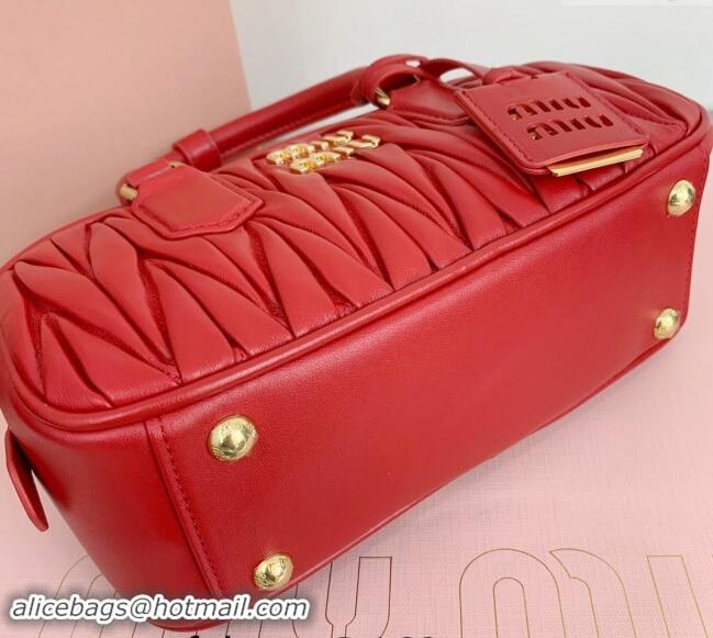 Best Price Miu Miu Arcadie Matelasse Nappa Leather top handle bag with Gold-Tone Logo 5BB142 Red 2024