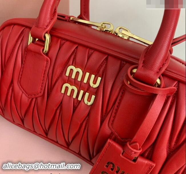 Best Price Miu Miu Arcadie Matelasse Nappa Leather top handle bag with Gold-Tone Logo 5BB142 Red 2024