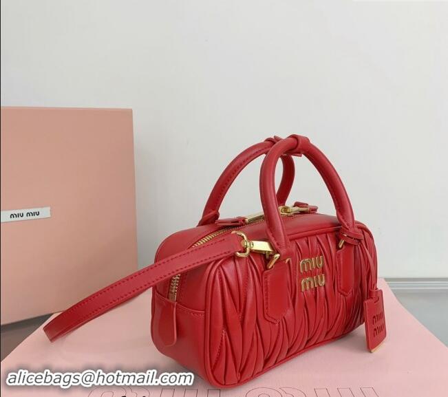 Best Price Miu Miu Arcadie Matelasse Nappa Leather top handle bag with Gold-Tone Logo 5BB142 Red 2024