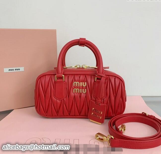 Best Price Miu Miu Arcadie Matelasse Nappa Leather top handle bag with Gold-Tone Logo 5BB142 Red 2024