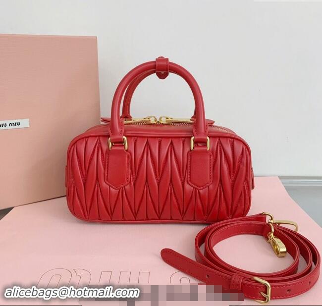 Best Price Miu Miu Arcadie Matelasse Nappa Leather top handle bag with Gold-Tone Logo 5BB142 Red 2024