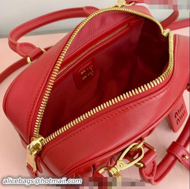 Best Price Miu Miu Arcadie Matelasse Nappa Leather top handle bag with Gold-Tone Logo 5BB142 Red 2024