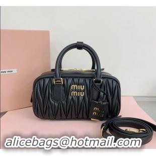 Inexpensive Miu Miu Arcadie Matelasse Nappa Leather top handle bag with Gold-Tone Logo 5BB142 Black 2024