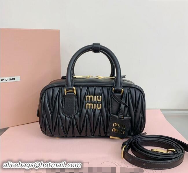 Inexpensive Miu Miu Arcadie Matelasse Nappa Leather top handle bag with Gold-Tone Logo 5BB142 Black 2024