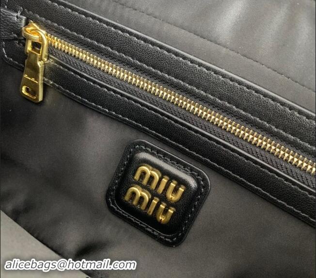 Inexpensive Miu Miu Arcadie Matelasse Nappa Leather top handle bag with Gold-Tone Logo 5BB142 Black 2024