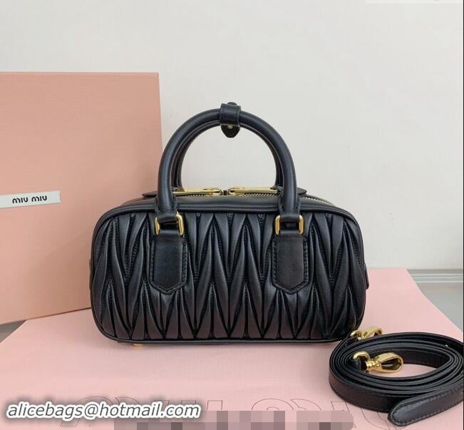 Inexpensive Miu Miu Arcadie Matelasse Nappa Leather top handle bag with Gold-Tone Logo 5BB142 Black 2024