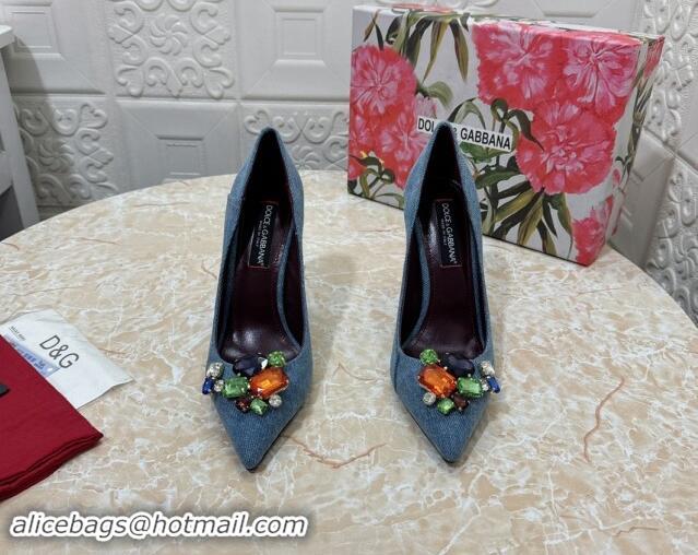 Good Looking Dolce & Gabbana DG Denim Pumps 10.5cm with Crystal Stone Charm Blue 325082 