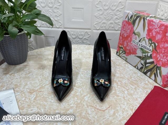 Pretty Style Dolce & Gabbana Patent Calfskin Pumps 10.5cm with Crystals DG Black 325090