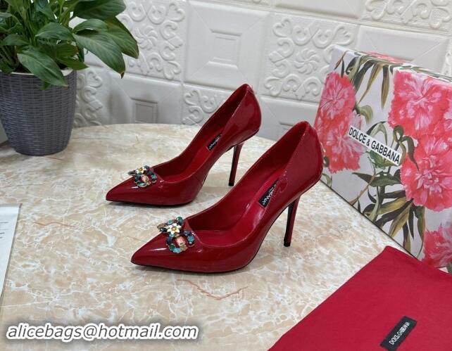 Good Product Dolce & Gabbana Patent Calfskin Pumps 10.5cm with Crystals DG Red 325091