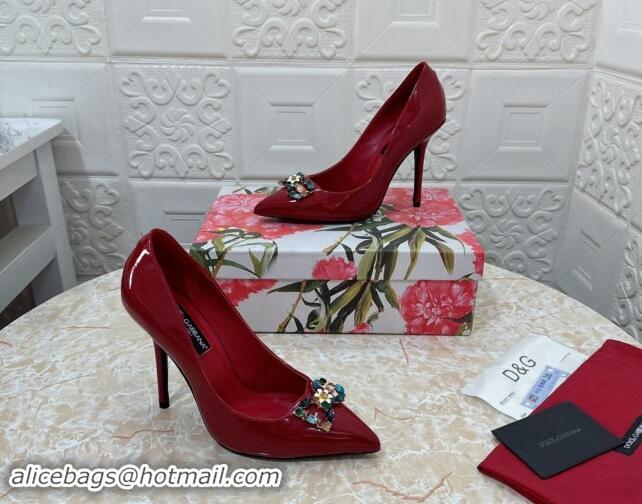 Good Product Dolce & Gabbana Patent Calfskin Pumps 10.5cm with Crystals DG Red 325091