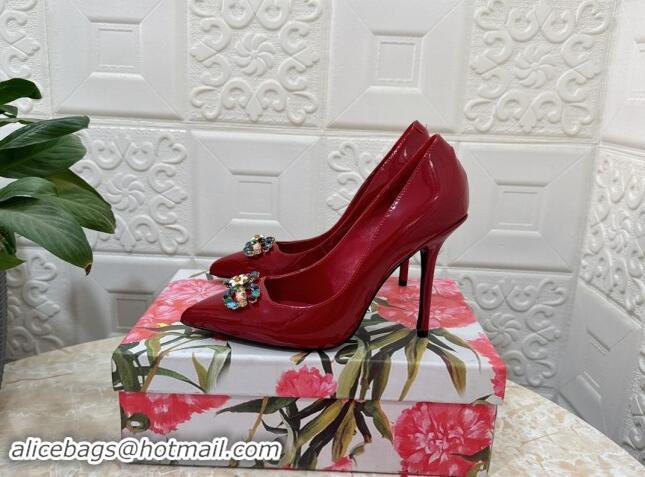 Good Product Dolce & Gabbana Patent Calfskin Pumps 10.5cm with Crystals DG Red 325091