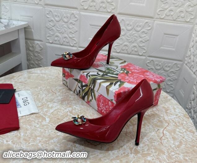 Good Product Dolce & Gabbana Patent Calfskin Pumps 10.5cm with Crystals DG Red 325091