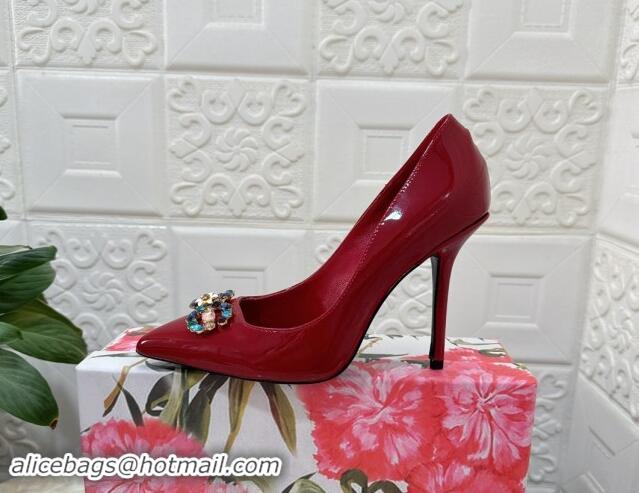 Good Product Dolce & Gabbana Patent Calfskin Pumps 10.5cm with Crystals DG Red 325091